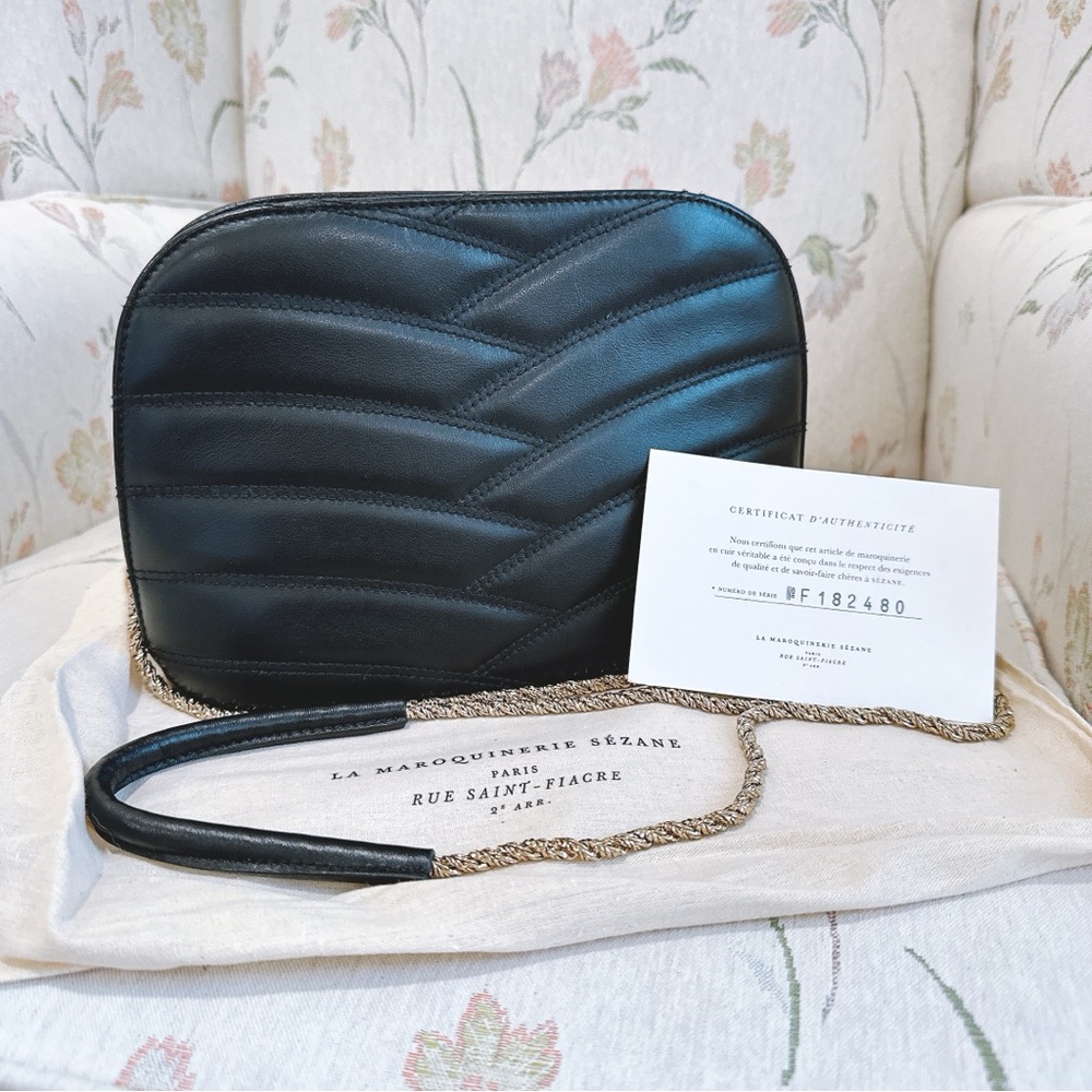Sézane Black Leather Victor Bag with Gold Chain, like new condition!